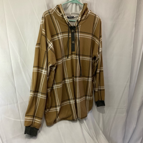 Heimish Women’s Plus Size Tan Plaid Hoodie Size 1X - Picture 1 of 6